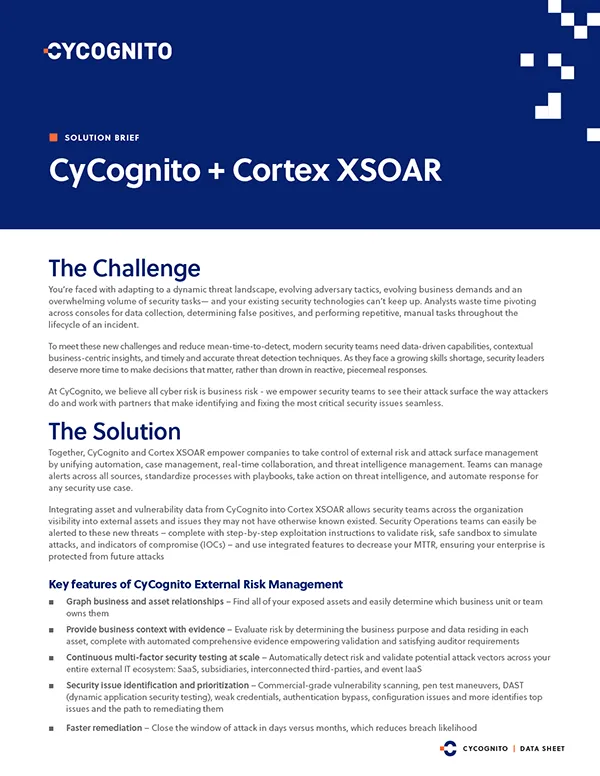 CyCognito + Cortex XSOAR