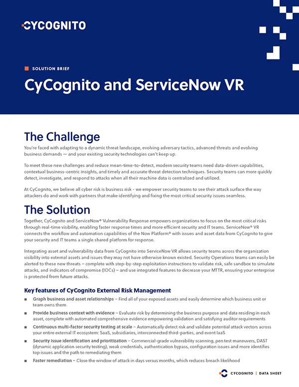 CyCognito + ServiceNow VR