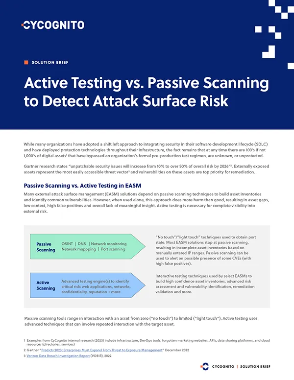Active Testing vs. Passive Scanning to Detect Attack Surface Risk