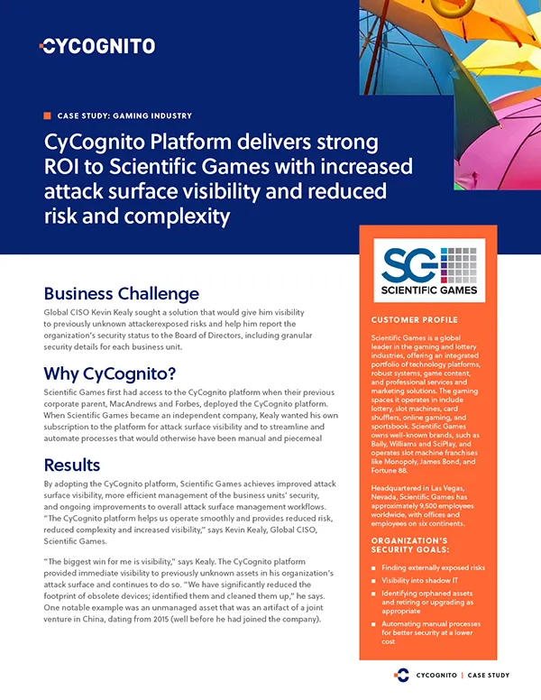CyCognito Platform Delivers Strong ROI to Scientific Games